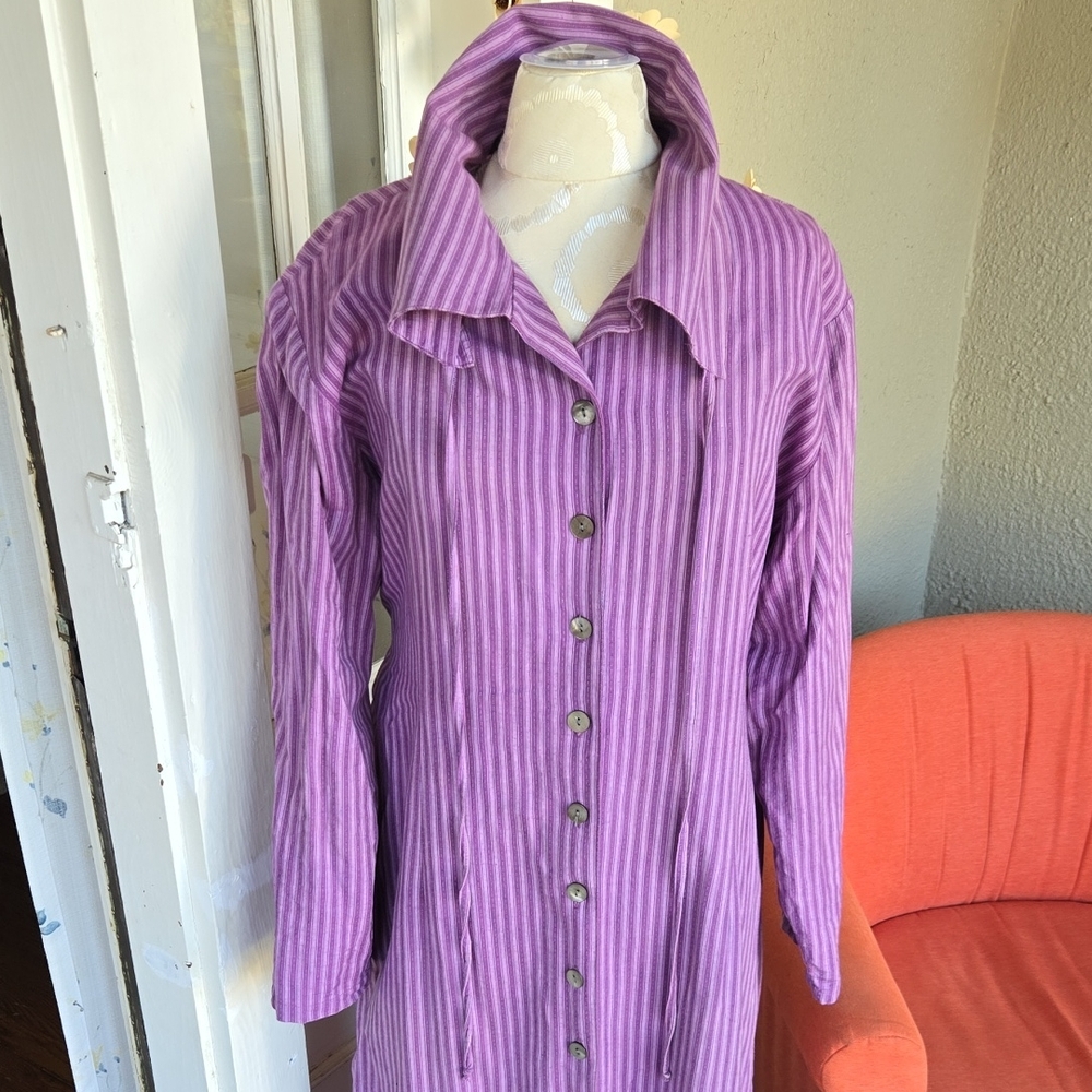 J. Peterman Purple Striped Long Sleeve Dress